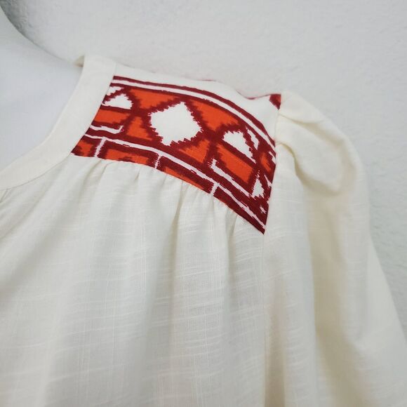 Knox Rose Popover Top Small Beige Boho Woven Pleated Relaxed Printed Casual - Picture 3 of 10